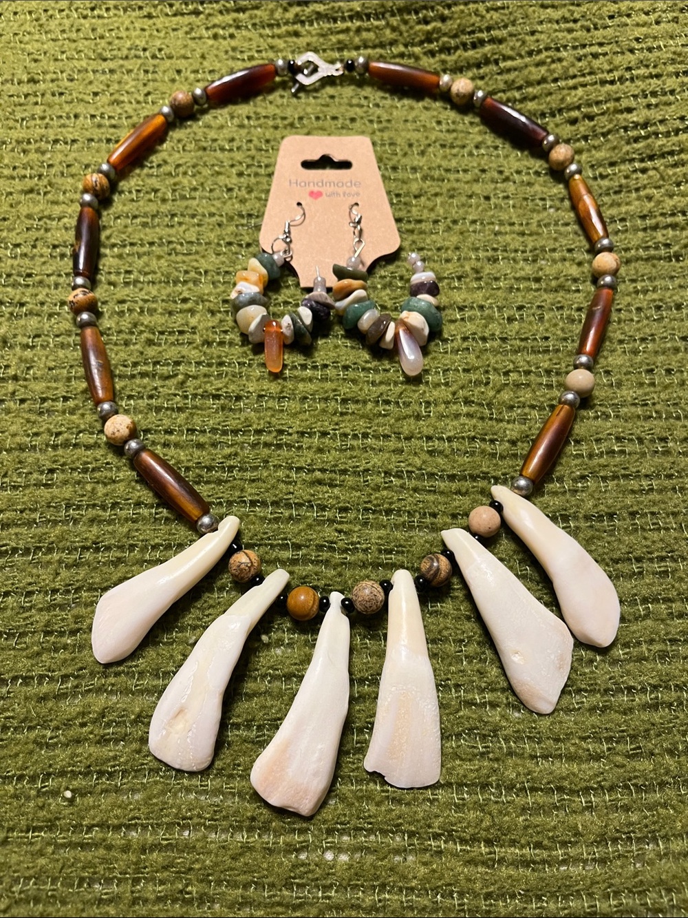 Handmade Native American buffalo teeth ,bone and stone